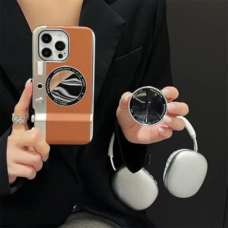 Retro Bluetooth Camera Magnetic Phone Case for Magsafe Iphone 12 13 14 15 Pro Max Cosmetic Mirror 15 Mirror Hard PC Phone Cover