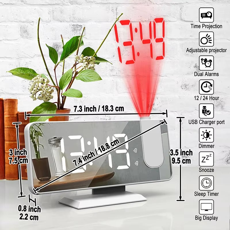 360° Projection Digital Alarm Clock with LED Display, Date & Temperature