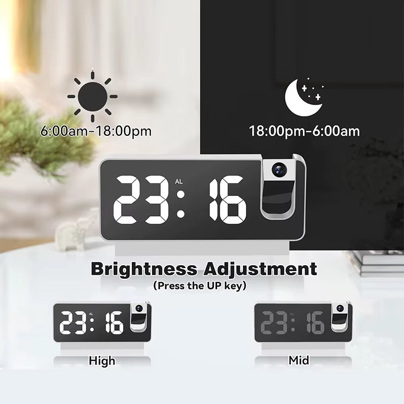 360° Projection Digital Alarm Clock with LED Display, Date & Temperature