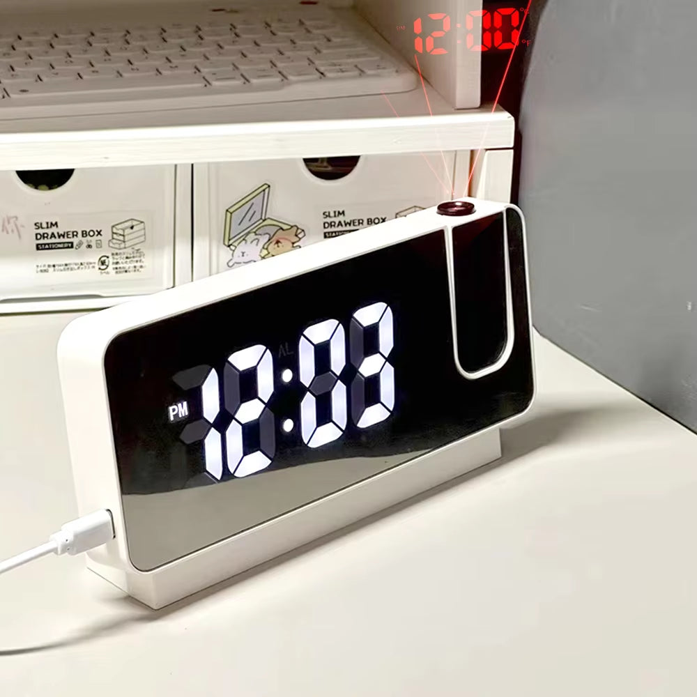 360° Projection Digital Alarm Clock with LED Display, Date & Temperature