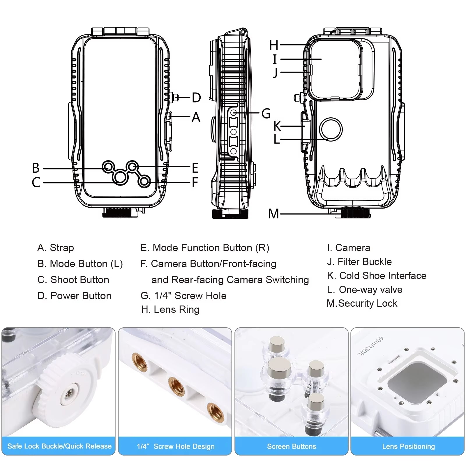 PULUZ Waterproof Diving Case for iPhone 12-15 Pro, 40M/130Ft