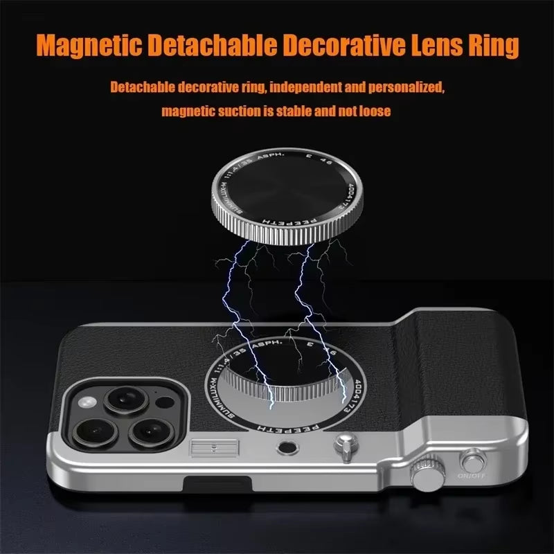 Retro Bluetooth Camera Magnetic Phone Case for Magsafe Iphone 12 13 14 15 Pro Max Cosmetic Mirror 15 Mirror Hard PC Phone Cover